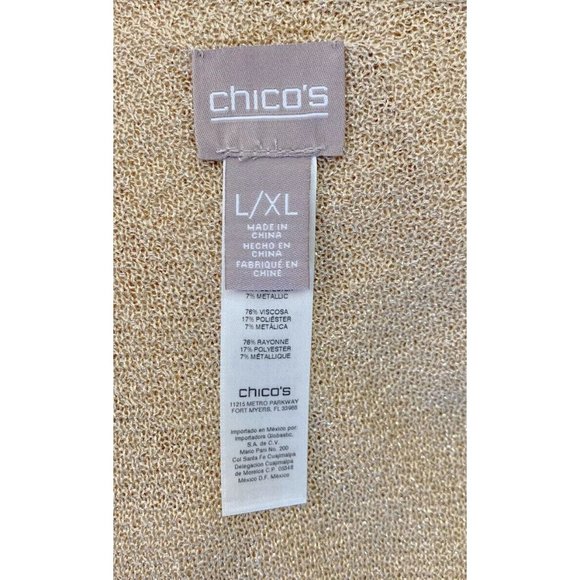 Chico's Gold Metallic Knit Pullover Poncho Sweater Top Size L XL - Picture 5 of 7